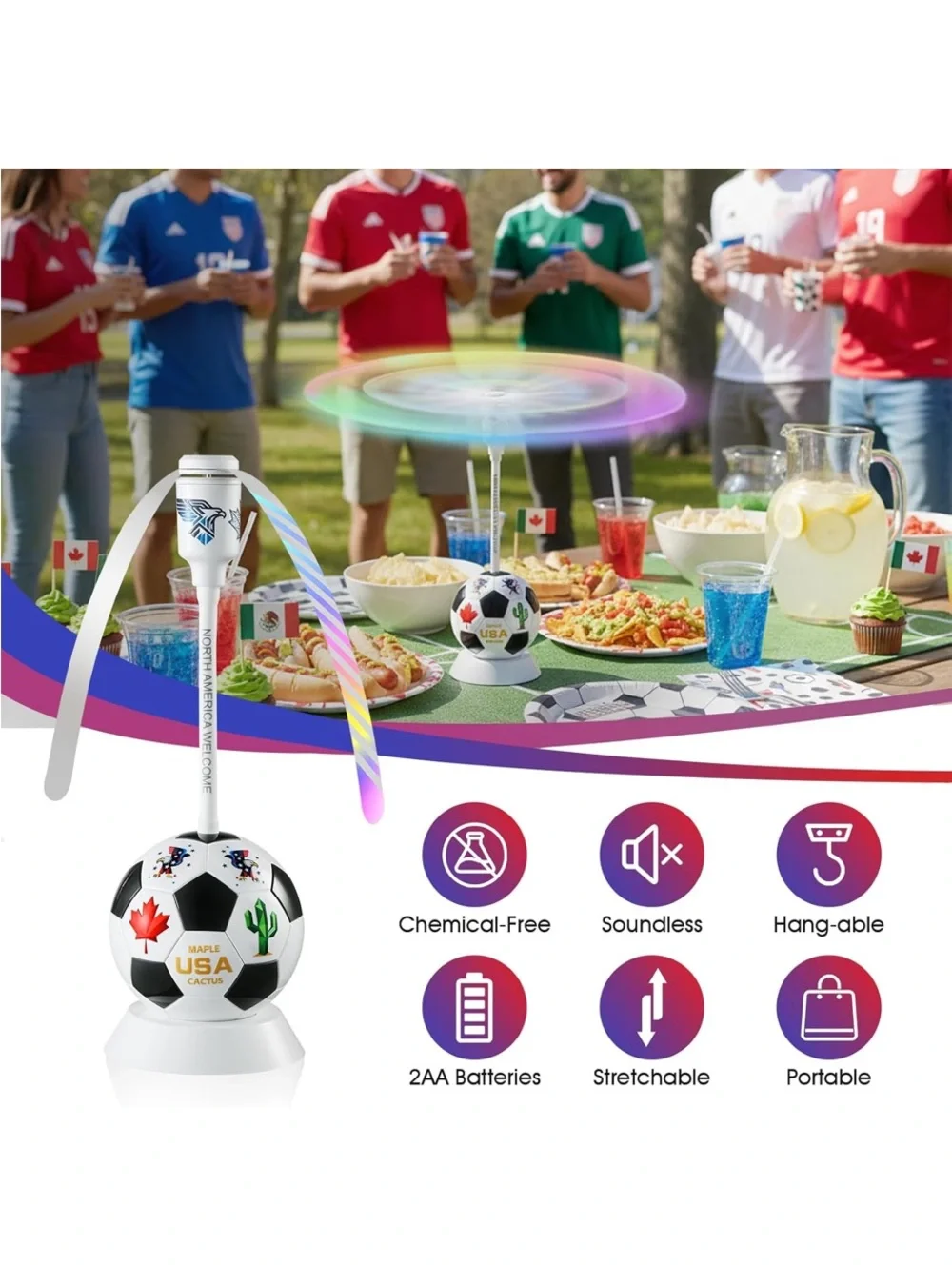 Table Top Fly Repellent Fan to Keep Flies Away from Food- Set of 2 Soccer Themed